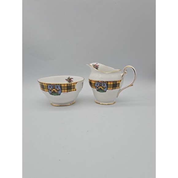 Royal Standard Bonnie Scotland Clan Macleod Creamer & Open Sugar Bowl Set - Picture 1 of 10